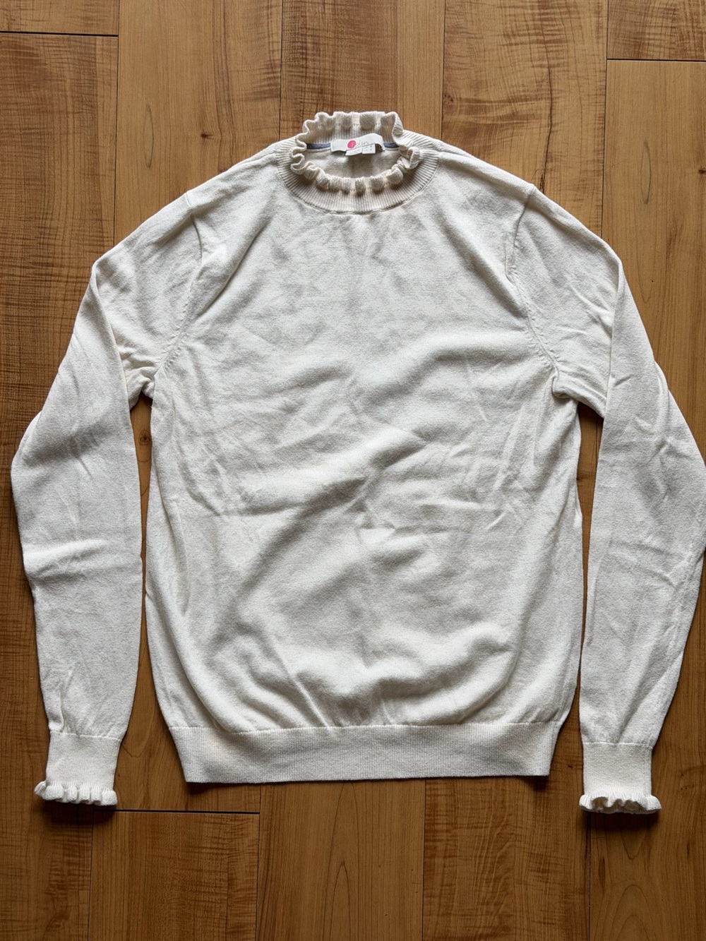 Boden Ivory Ruffle Mock Neck Cotton Wool Blend Knit Sweater Women’s Small/US 4